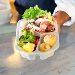 Siegelschalen>DUNIFORM Biokunststoff Schale Take-Away 250 x 159 x 48 mm Weiß 3-Teilung