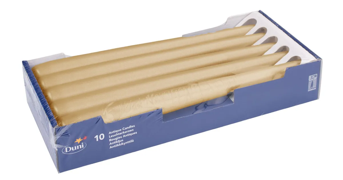 Stabkerzen>DUNI Leuchterkerzen, getaucht 260 x Ø 22 mm 7,5 Std. Gold