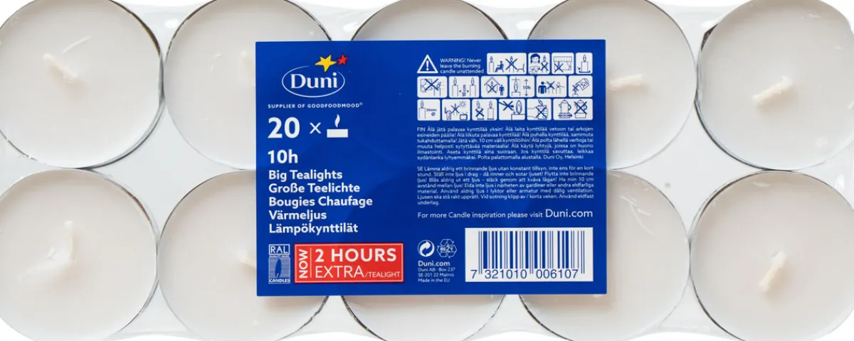 Teelichter & Nachfüllsets>DUNI Maxi Teelichte, 10 Std. Ø 56 mm 10 Std. Weiß