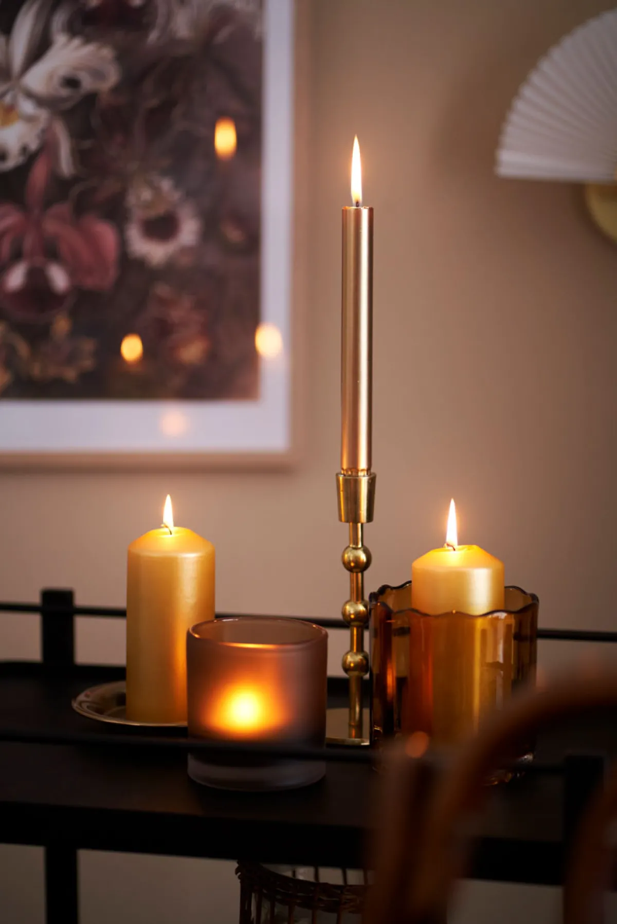 Stumpenkerzen>DUNI Stumpenkerzen, matt 150 x Ø 70 mm 50 Std. Gold