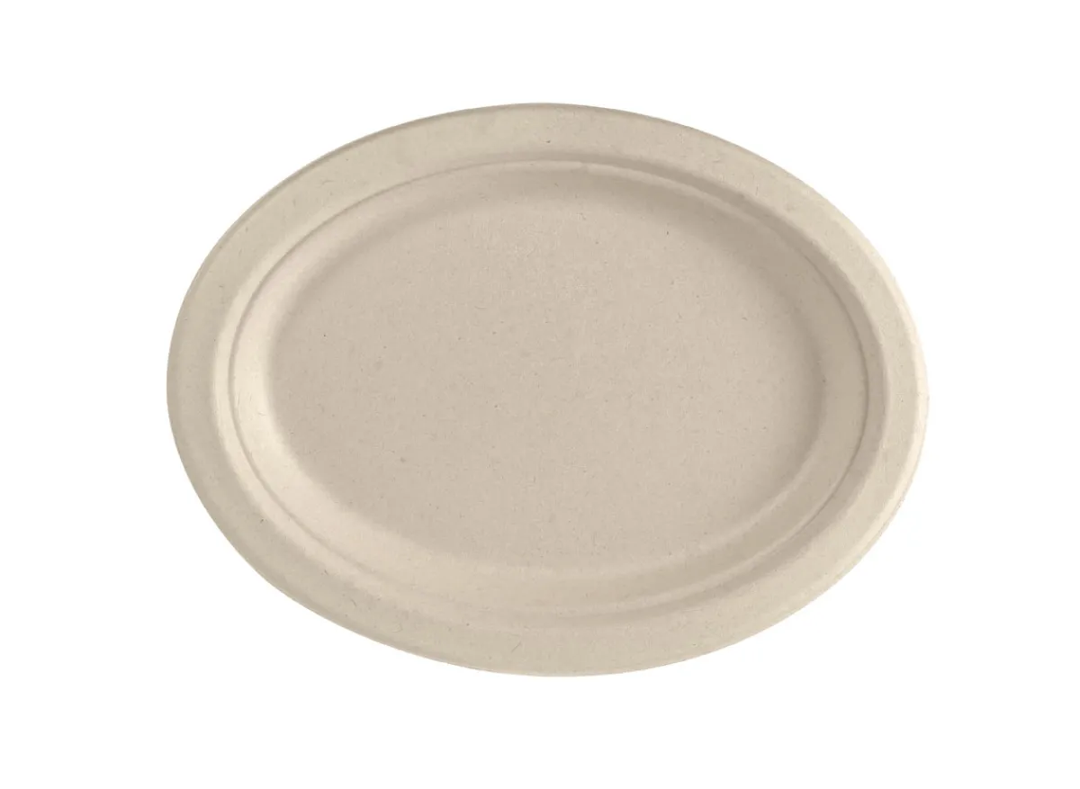 Bagasse Teller & Schalen>DUNI Teller, oval Braun Ø 26 cm Braun