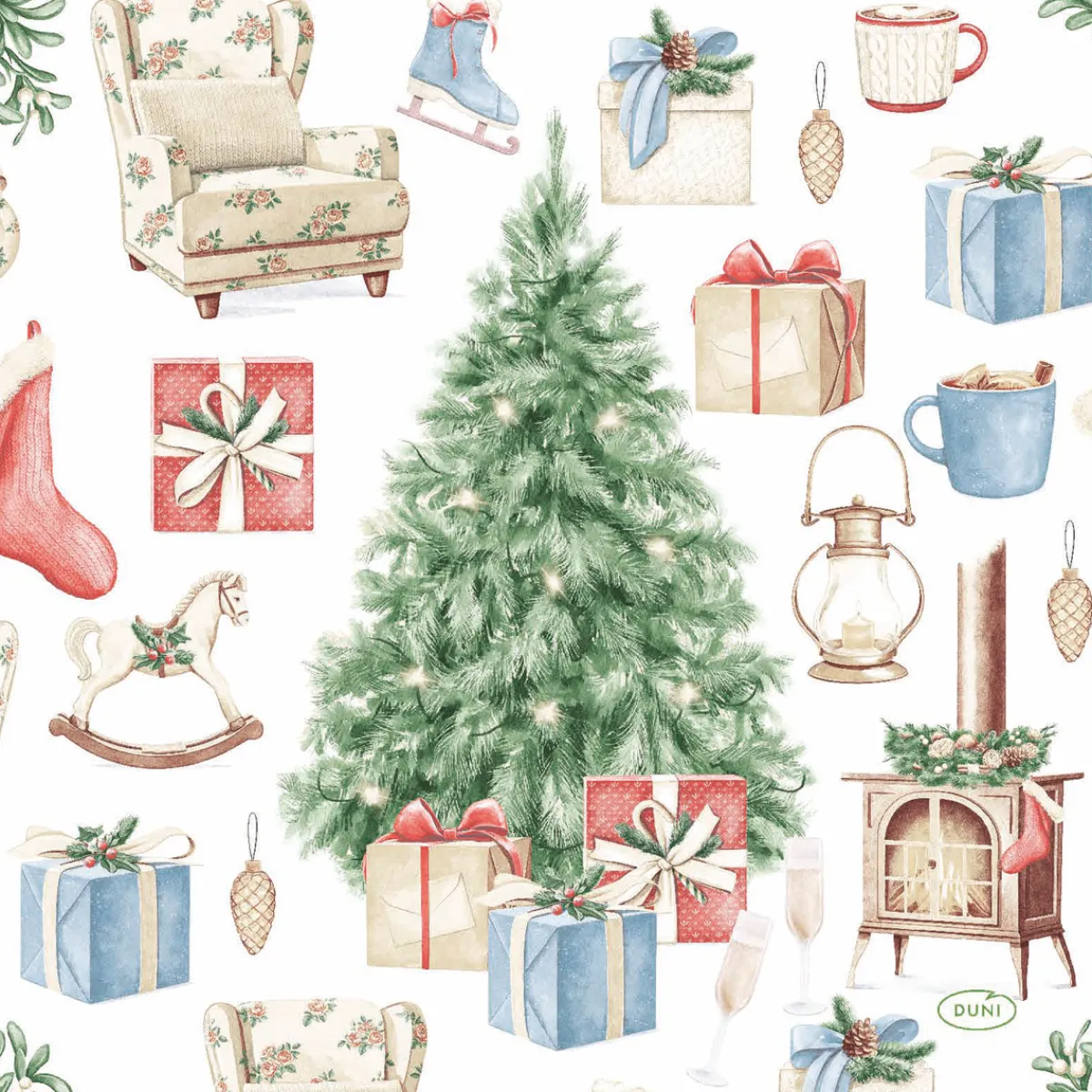 Servietten Im Lunchformat>DUNI Tissue-Serviette 33 x 33 cm Tree and Gifts 3-lagig